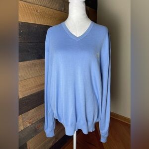 Vintage Polo Ralph Lauren Light Blue V-Neck 100% Pima Cotton Sweater Size XXL